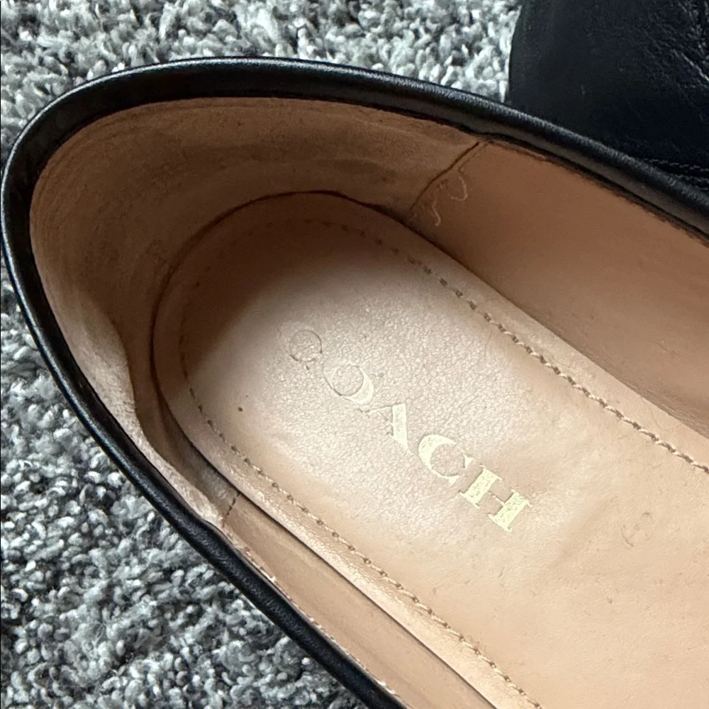 Coach Black Leather Horsebit Slip-On Loafers